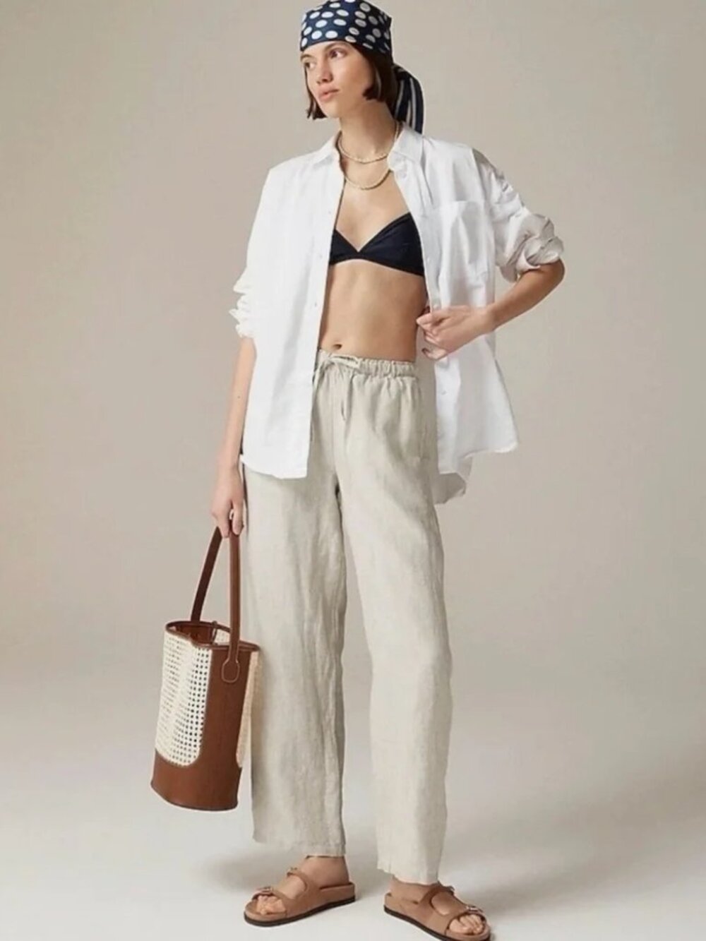 J. Crew Ight Beige Linen Soleil Pant - Resort Vacation Wear